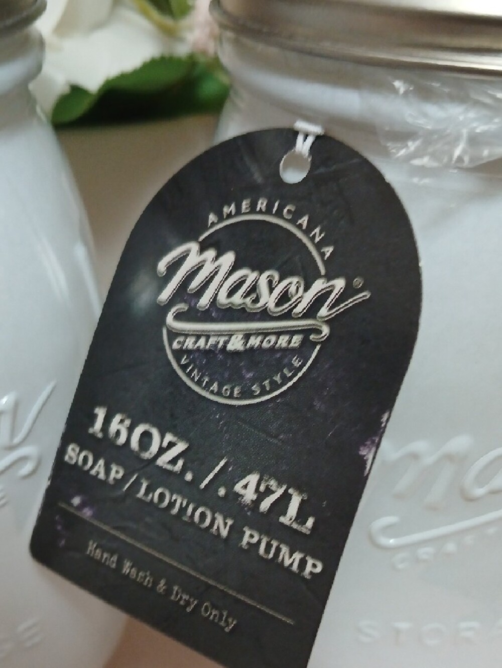 Mason White Embossed Glass Soap & Lotion Pump Set NWT - Picture 2 of 6